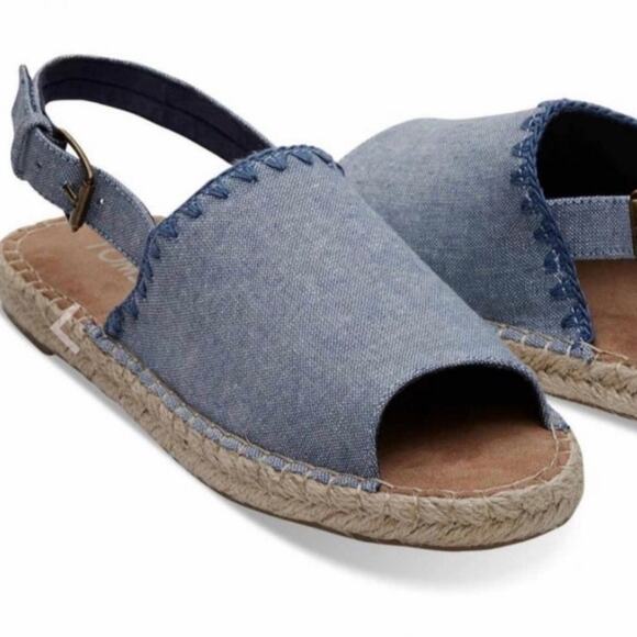 Toms Clara Espadrille Chambray Sandals Blue 7 - Picture 1 of 6